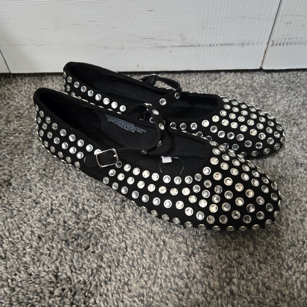 Issa Black Rhinestone Studded Mary Jane Style Ballet Flats Shoes, Size 8, NWOT - Picture 2 of 11